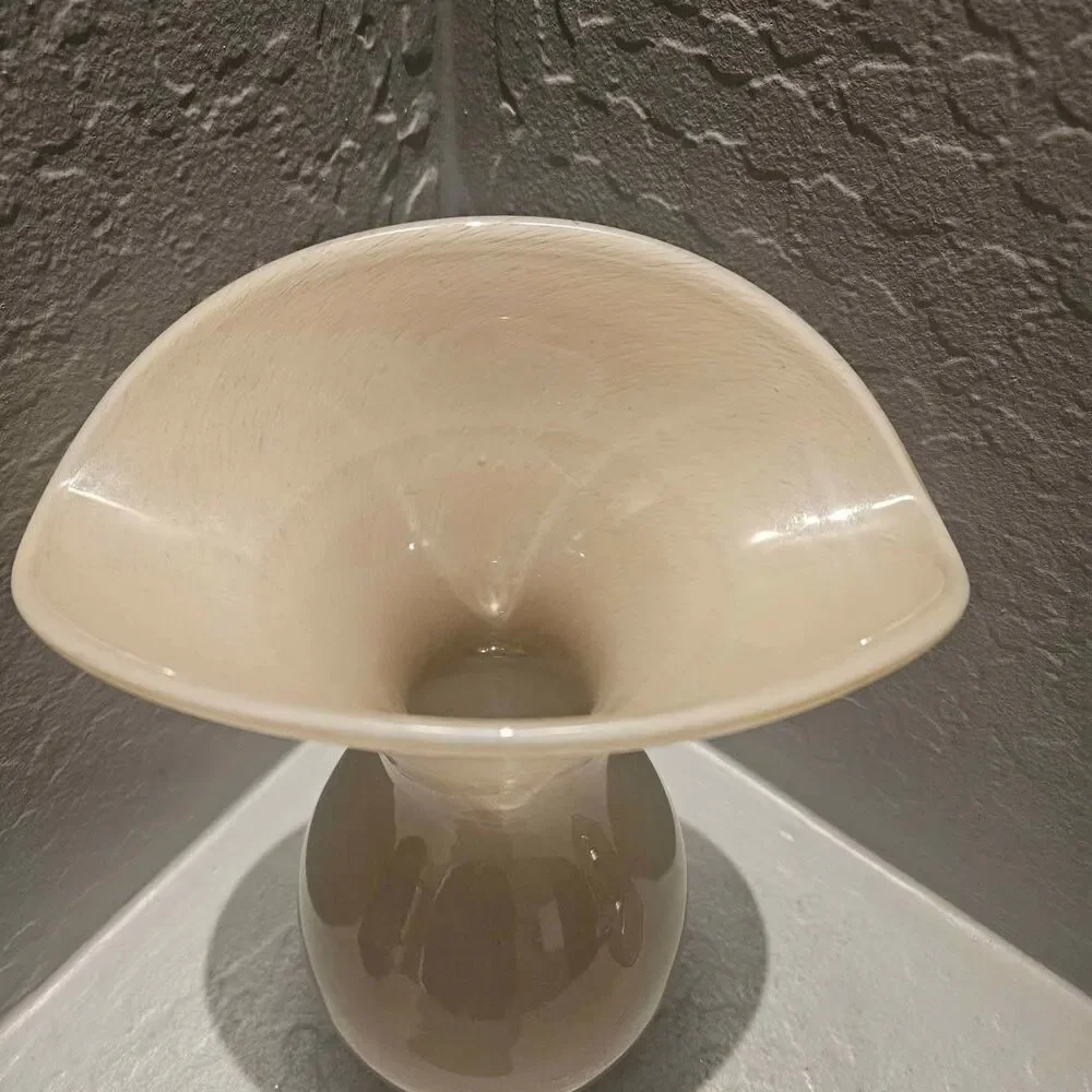 Art Glass Heavy Vase Beige Tan 10.5